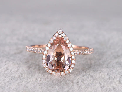 Pear Shaped Morganite Ring-BBBGEM Rose Gold Pear Morganite Ring