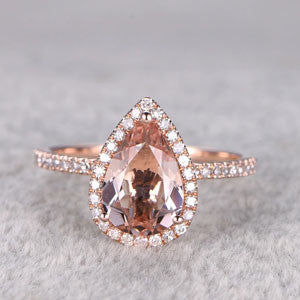 2 Carat Pear Shaped Morganite Engagement Ring-BBBGEM Rose Gold Pear Morganite Ring