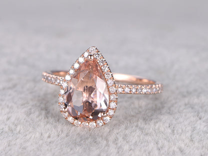 Pear Shaped Morganite Engagement Ring-BBBGEM Rose Gold Pear Morganite Ring