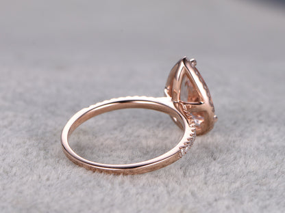 Rose Morganite Engagement Ring-BBBGEM Rose Gold Pear Morganite Ring