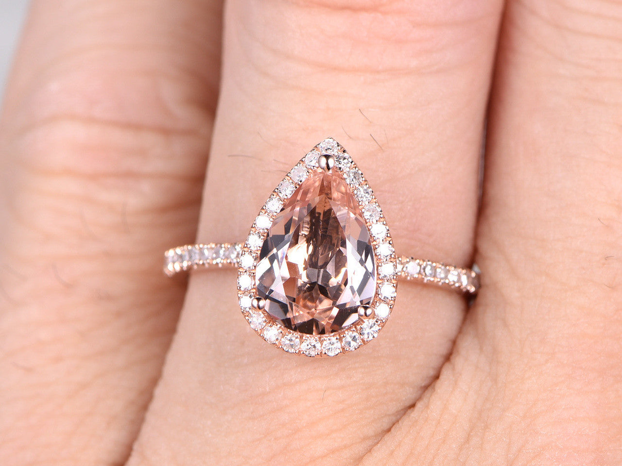 Pear Shaped Morganite Engagement Ring-BBBGEM Rose Gold Pear Morganite Ring