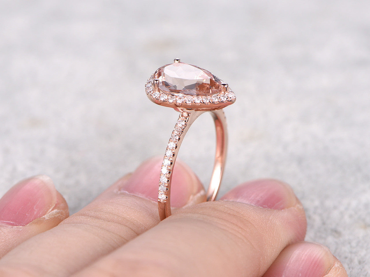 Morganite Engagement Ring-BBBGEM Rose Gold Pear Morganite Ring