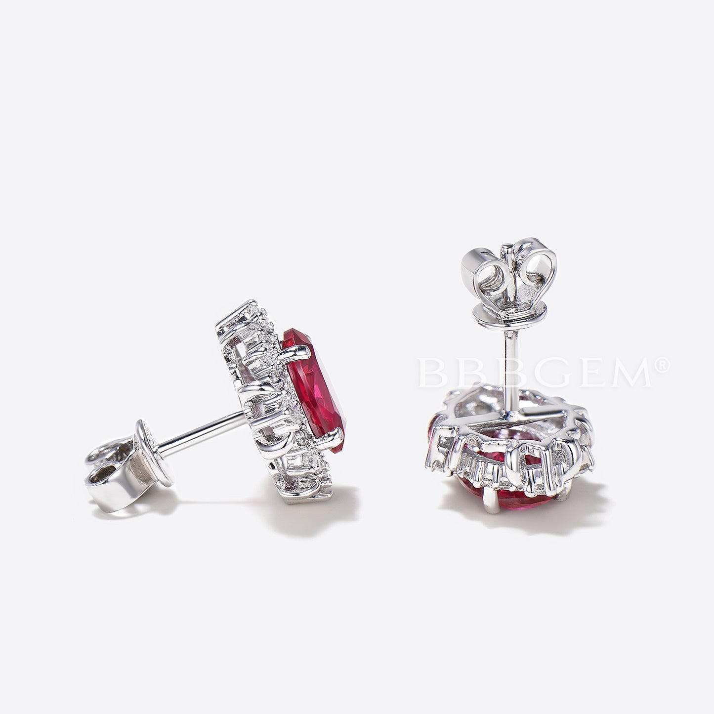 1.5CT Oval Cut Red Ruby Stud Earrings 14k White Gold Halo Diamond Earrings