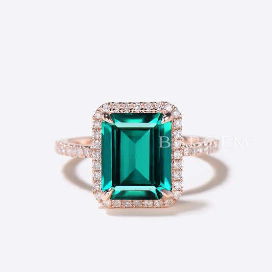 14k Rose Gold Green Emerald Engagement Ring 3CT Emerald Cut Emerald Ring