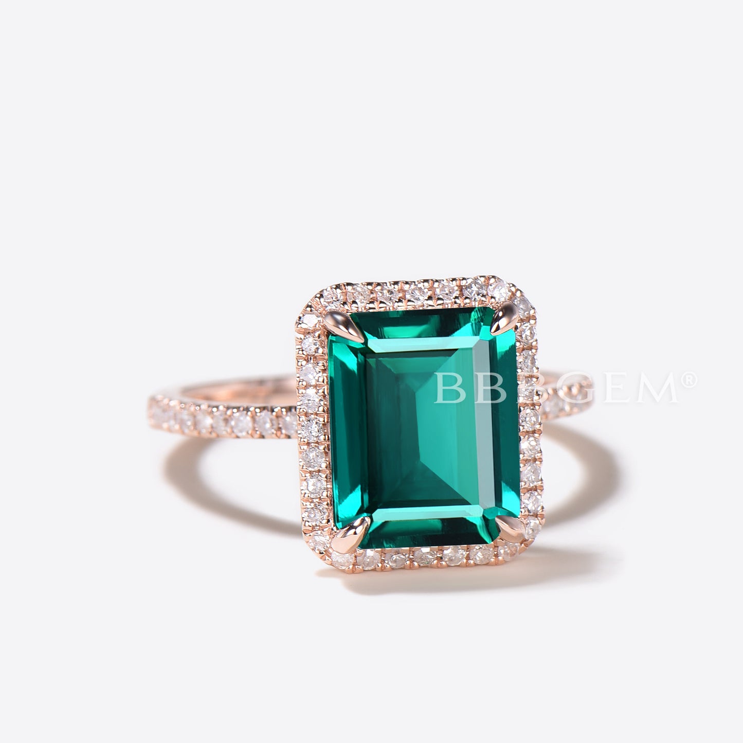 14k Rose Gold Green Emerald Engagement Ring 3CT Emerald Cut Emerald Ring