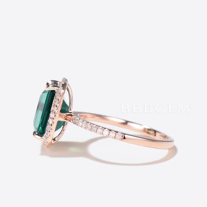 14k Rose Gold Green Emerald Engagement Ring 3CT Emerald Cut Emerald Ring