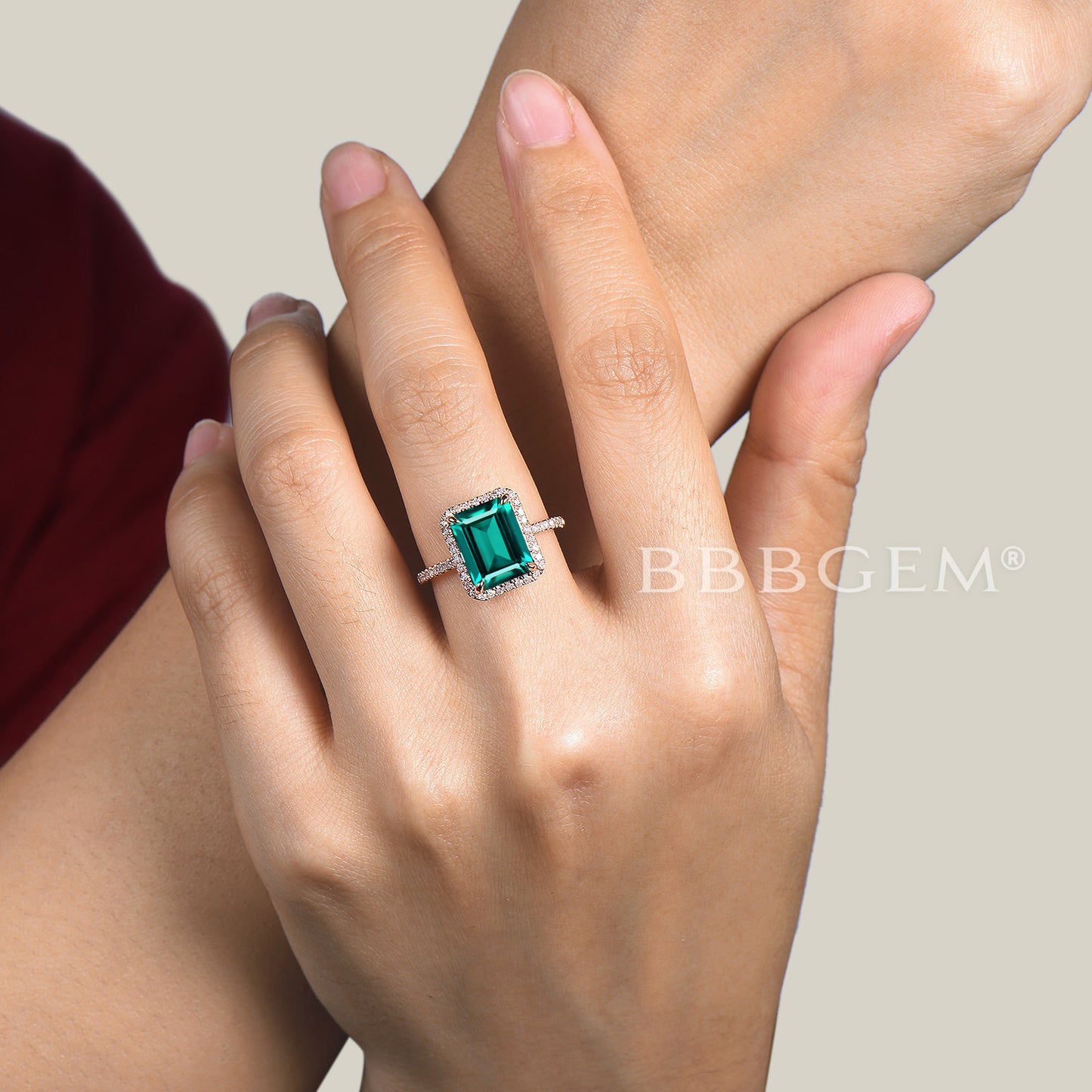 14k Rose Gold Green Emerald Engagement Ring 3CT Emerald Cut Emerald Ring