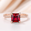 Tapered Pave Princess Natural Garnet Engagement Cathedral Ring 7mm Princess Solitare Red Garnet Ring