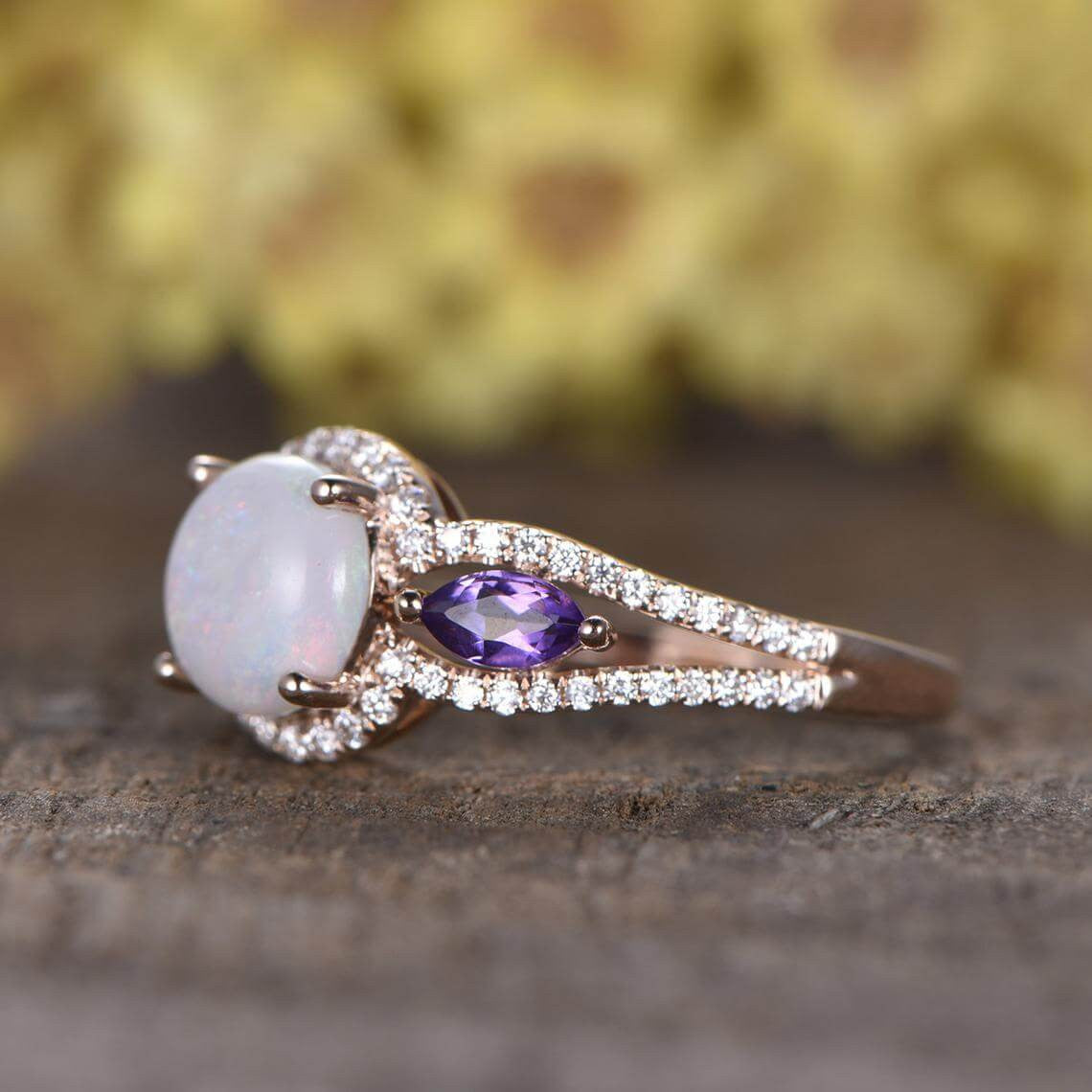 opal rose gold ring