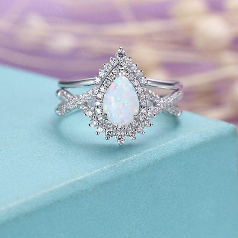 Vintage Opal Diamond Engagement Ring-BBBGem Opal Rings