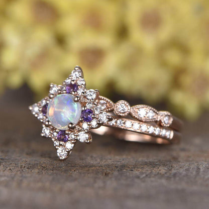 opal bridal ring set