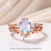 Pear cut Moonstone Moissanite Promise Ring Set Moissanite Leaf Stacking Band Women Nature Inspired