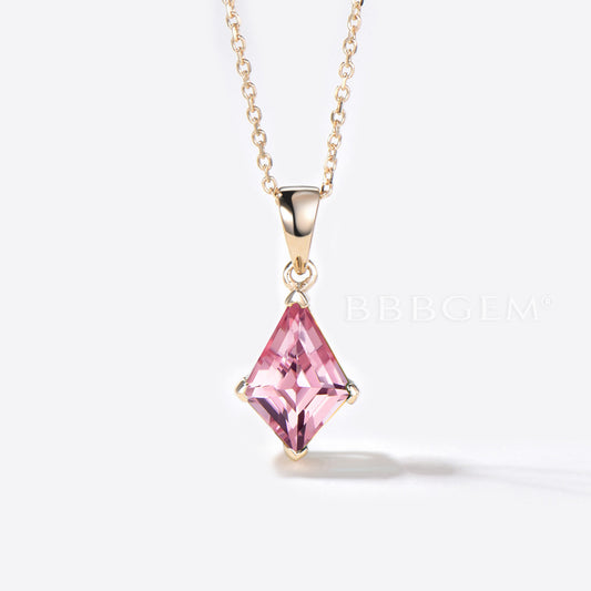 Kite Padparadscha Sapphire Necklace Rose Gold Peach Sapphire Pendant