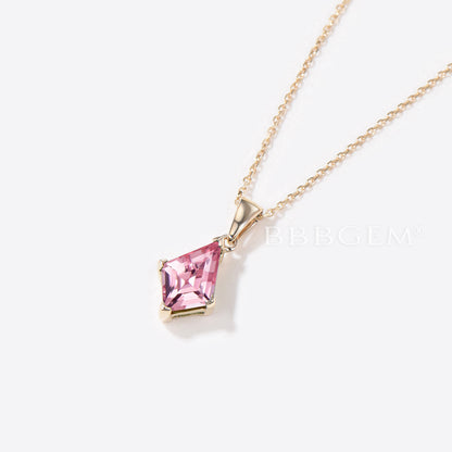 Kite Padparadscha Sapphire Necklace Rose Gold Peach Sapphire Pendant