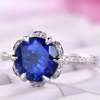 Nature Halo Blue Sapphire Diamond Engagement Ring 02