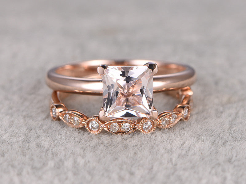 Princess Cut Morganite engagement ring