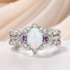Oval Opal Moissanite Engagement Ring 14k White Gold Art Deco Double Curve Enhancer Band
