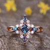 Vintage French Princess Cut Lab Alexandrite Infinity Crossover Ring Cluster Diamond
