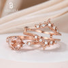 Vintage Natural Morganite Hexagon Ring Set w/ Diamond Open Milgrain Enhancer Band Rose Gold