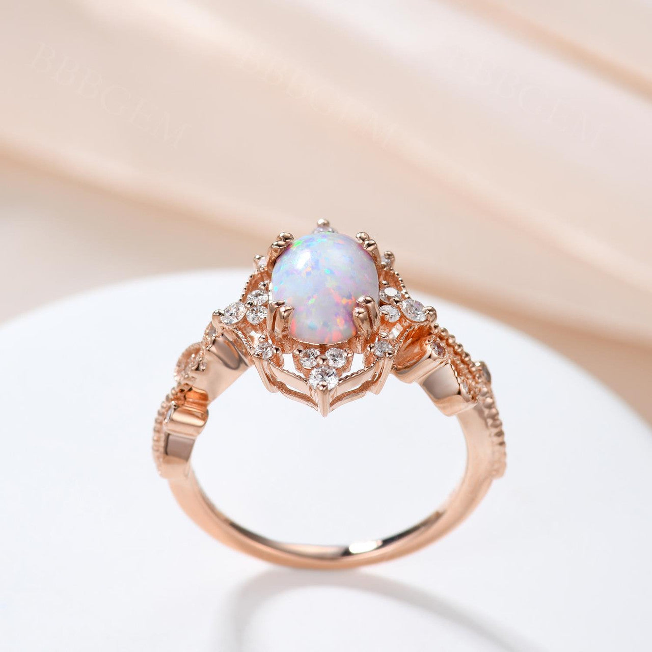 White Gold Vintage Opal Eternity Ring Vintage Opal Engagement