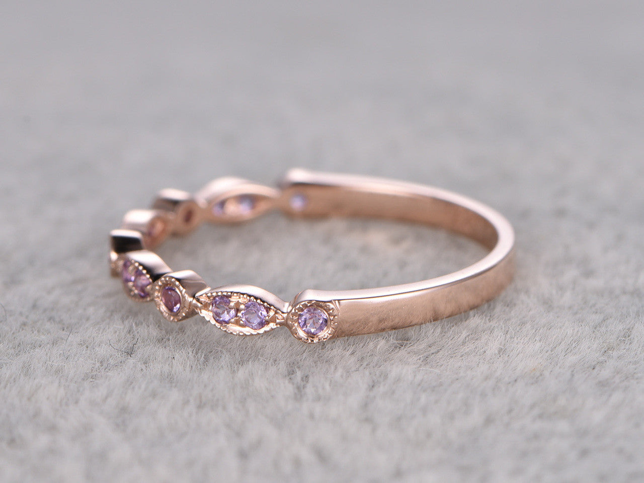 Rose Gold Amethyst Wedding Band-BBBGEM Amethyst Marquise and Dot Eternity Band