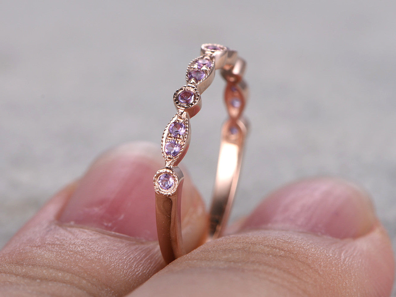 Amethyst Anniversary Band-BBBGEM Amethyst Marquise and Dot Eternity Band