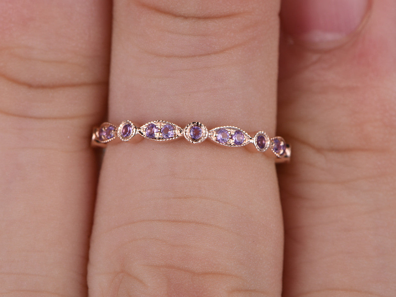 Amethyst Wedding Band-BBBGEM Amethyst Marquise and Dot Eternity Band